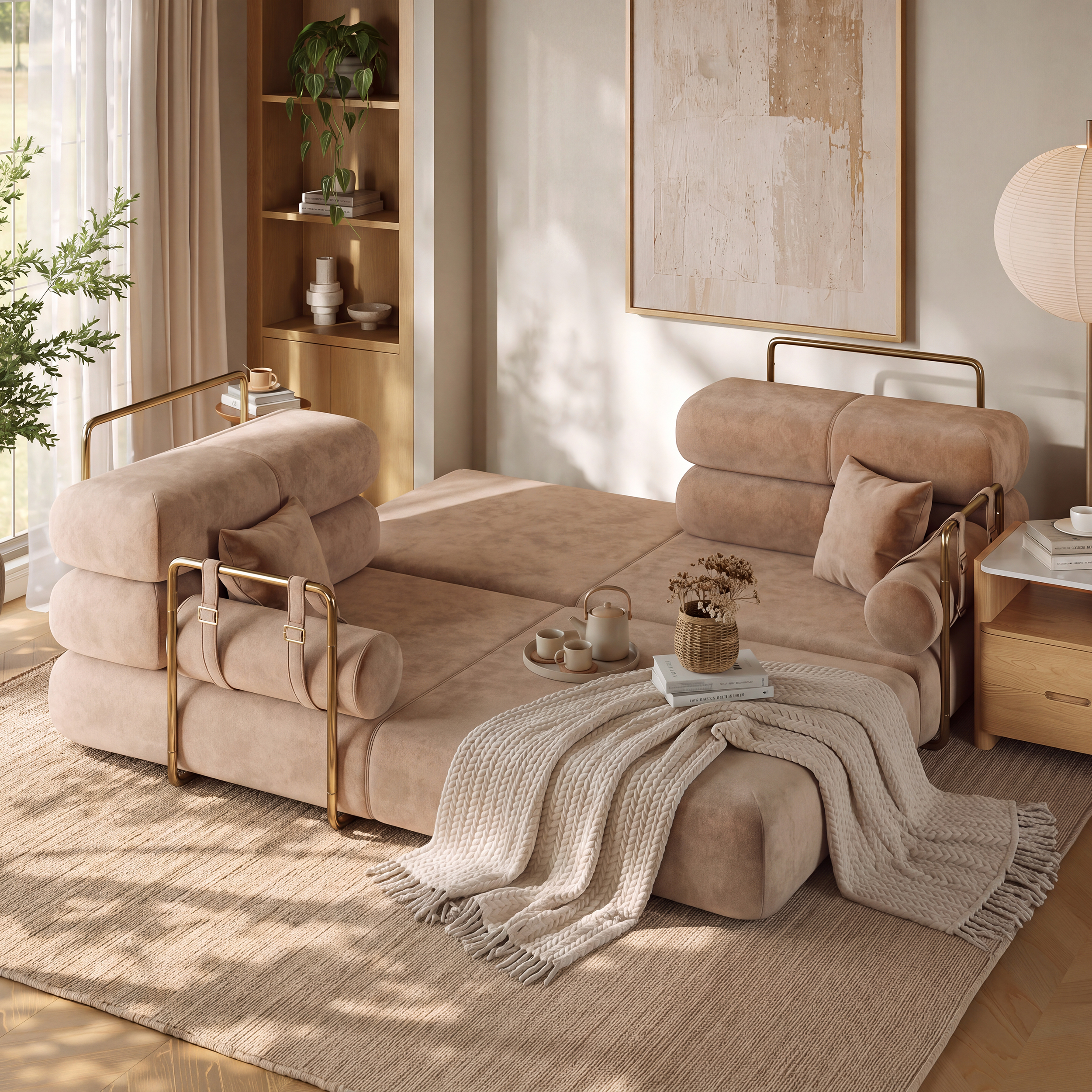 Sofá cama futón convertible 4 en 1 de terciopelo de 3 plazas Queen de 81 pulgadas