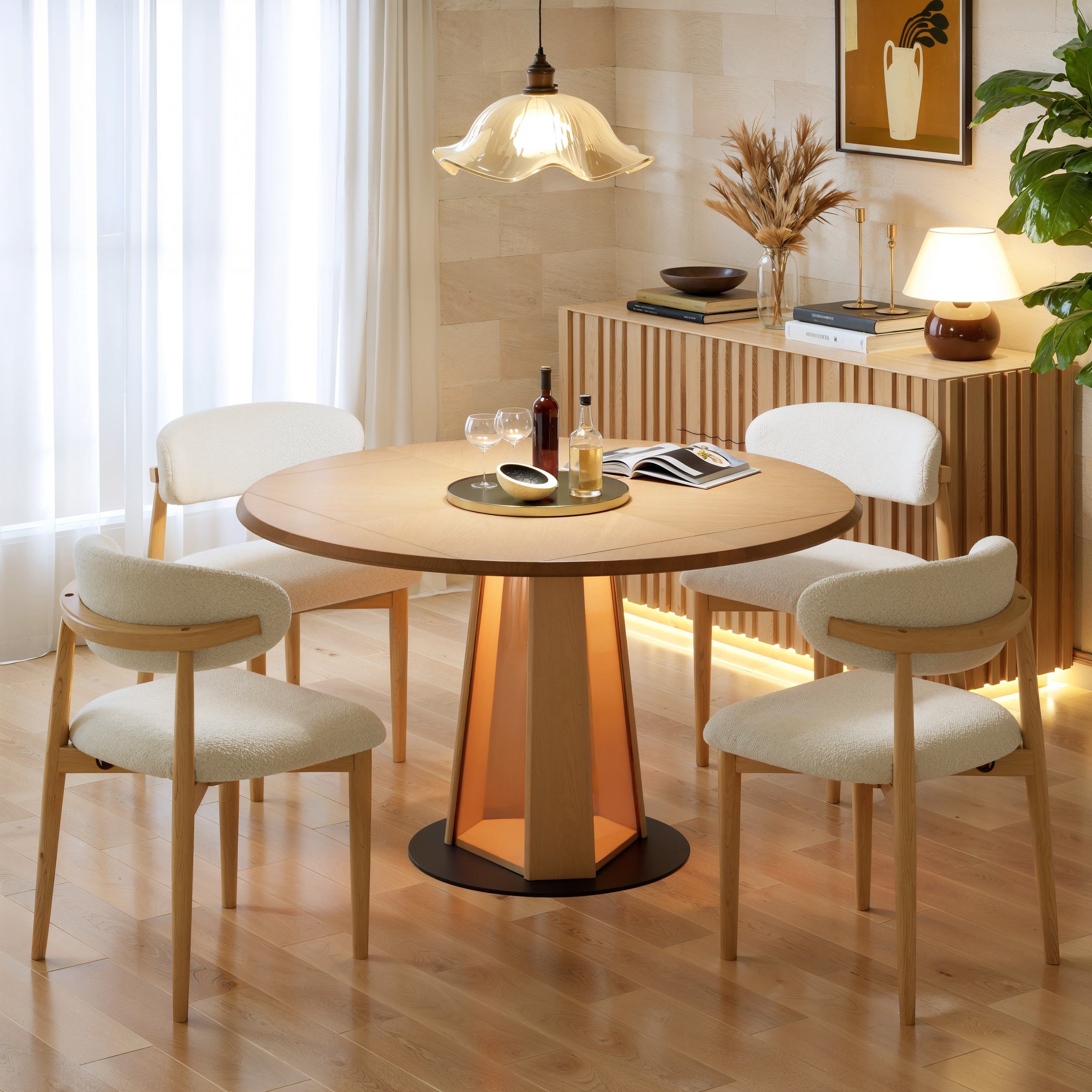 Mesa de comedor extensible de madera maciza de 920 mm a 1200 mm con luz