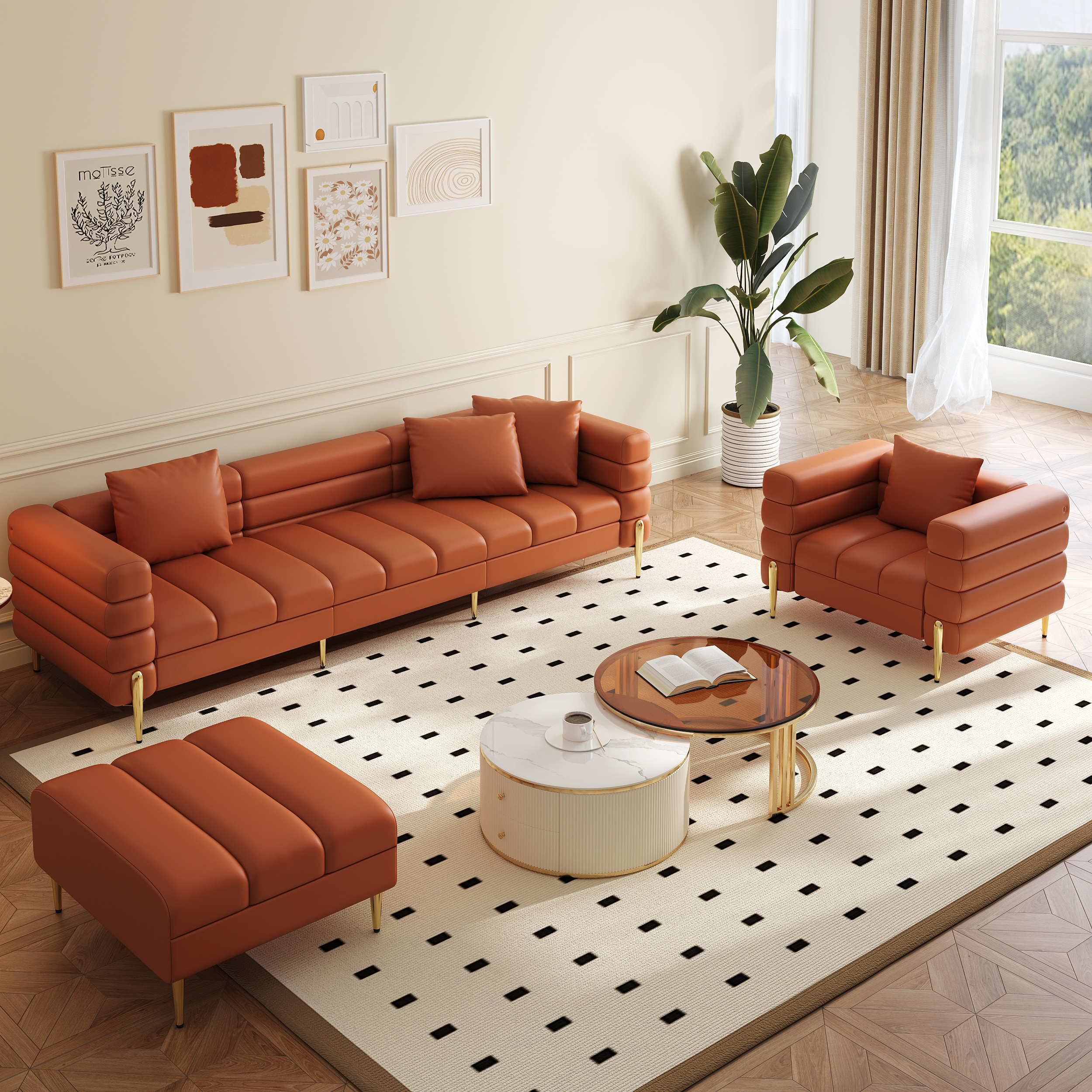 Conjunto de sofá Axial de 3 piezas: sofá chaise longue con otomanas y sillón auxiliar