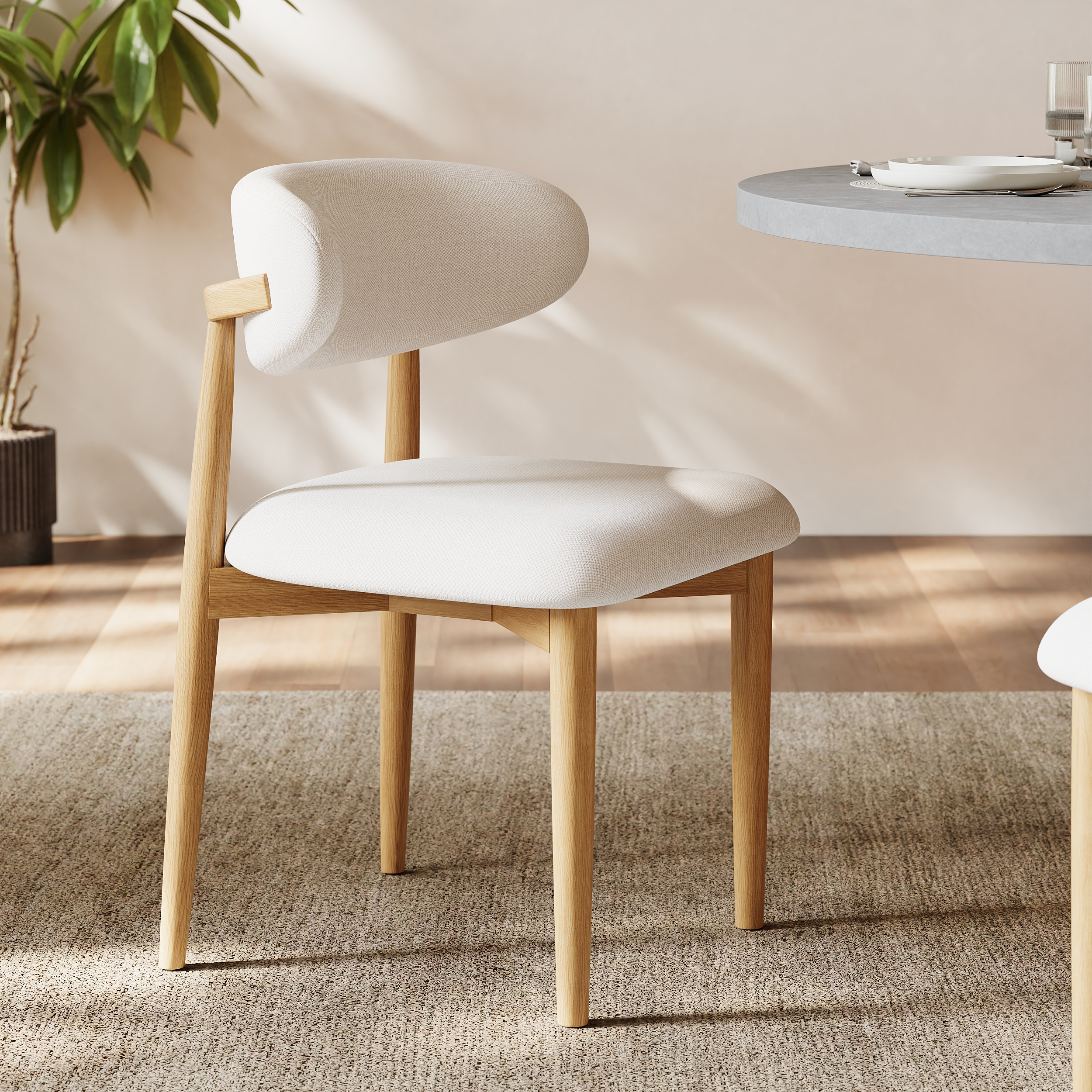 Silla de comedor moderna de lino natural con patas de madera de caucho, 1 pieza