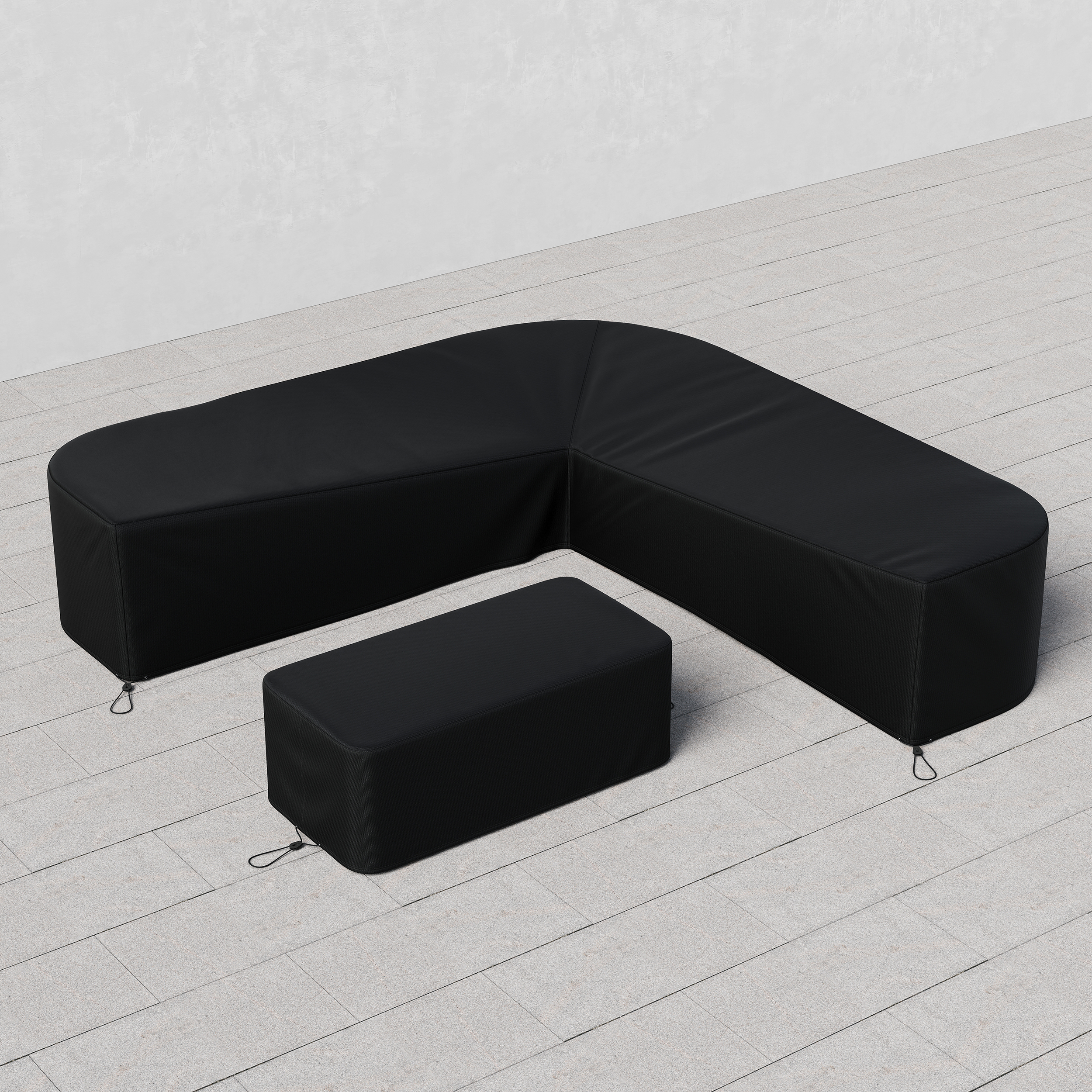 600D 2-Pieces Polyester Weatherproof Outdoor Patio Furniture Set Covers in Black
