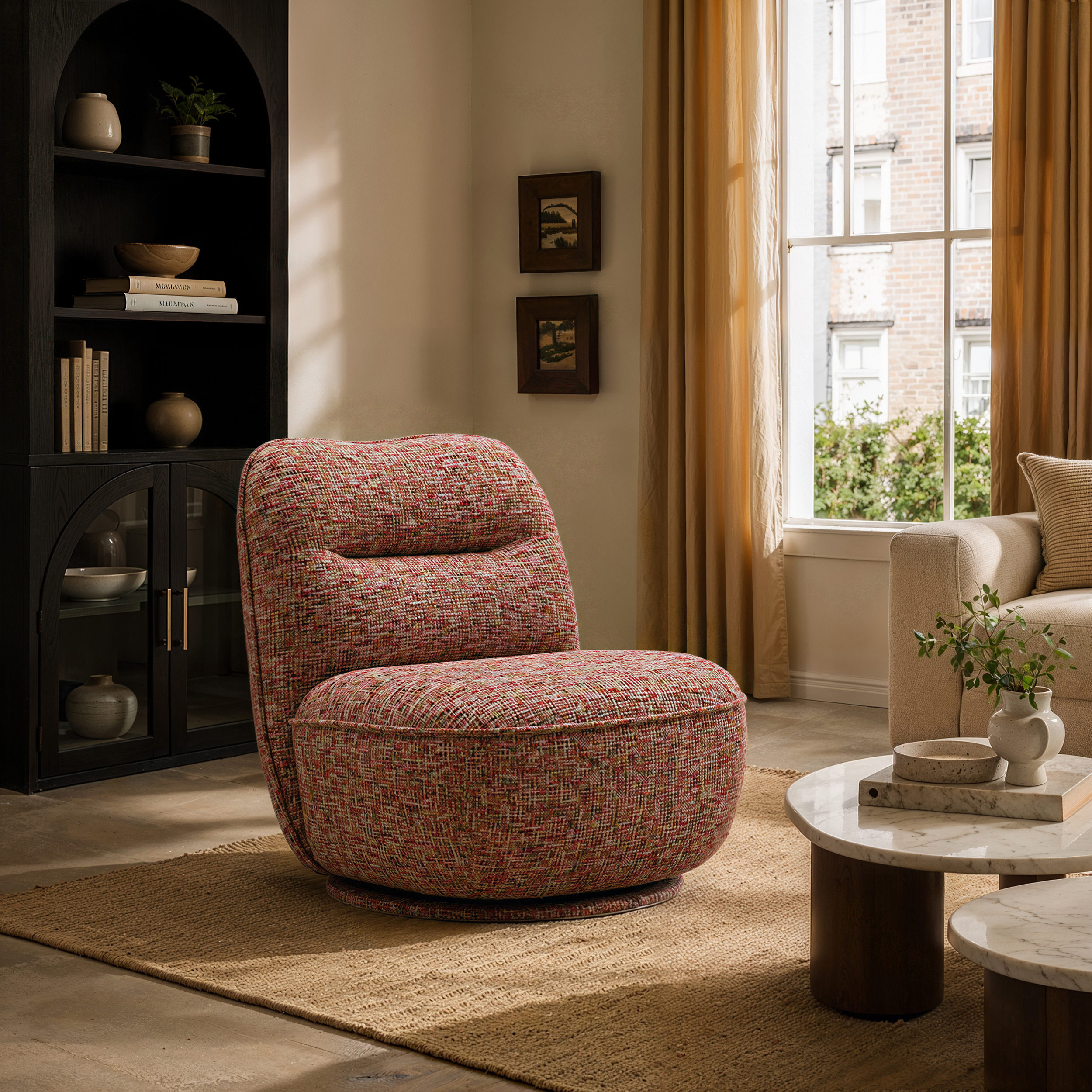 Sillón decorativo giratorio de lino Performance