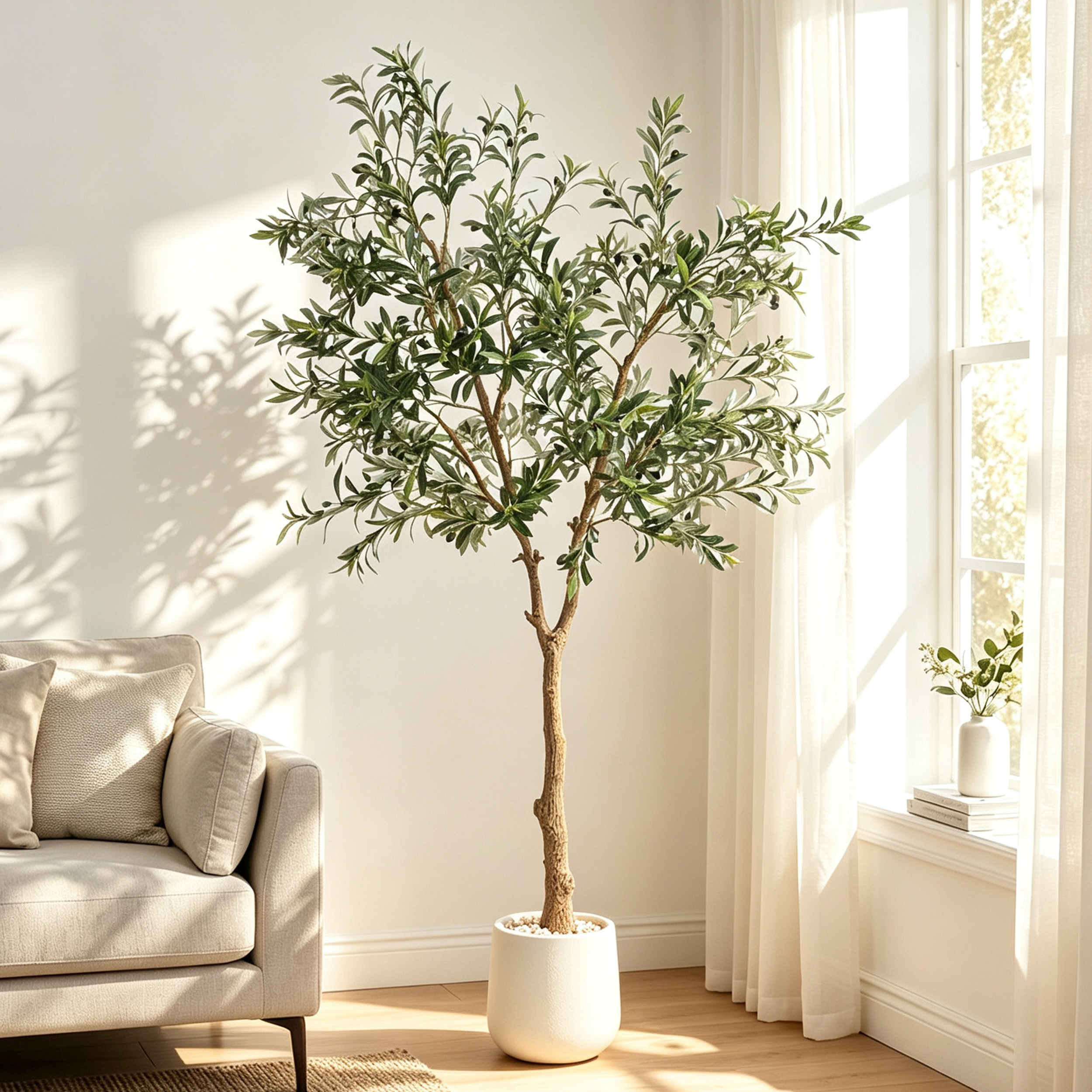 おりーぶ 7 ft. Artificial Olive Tree with Planter and Decorative Pebbles